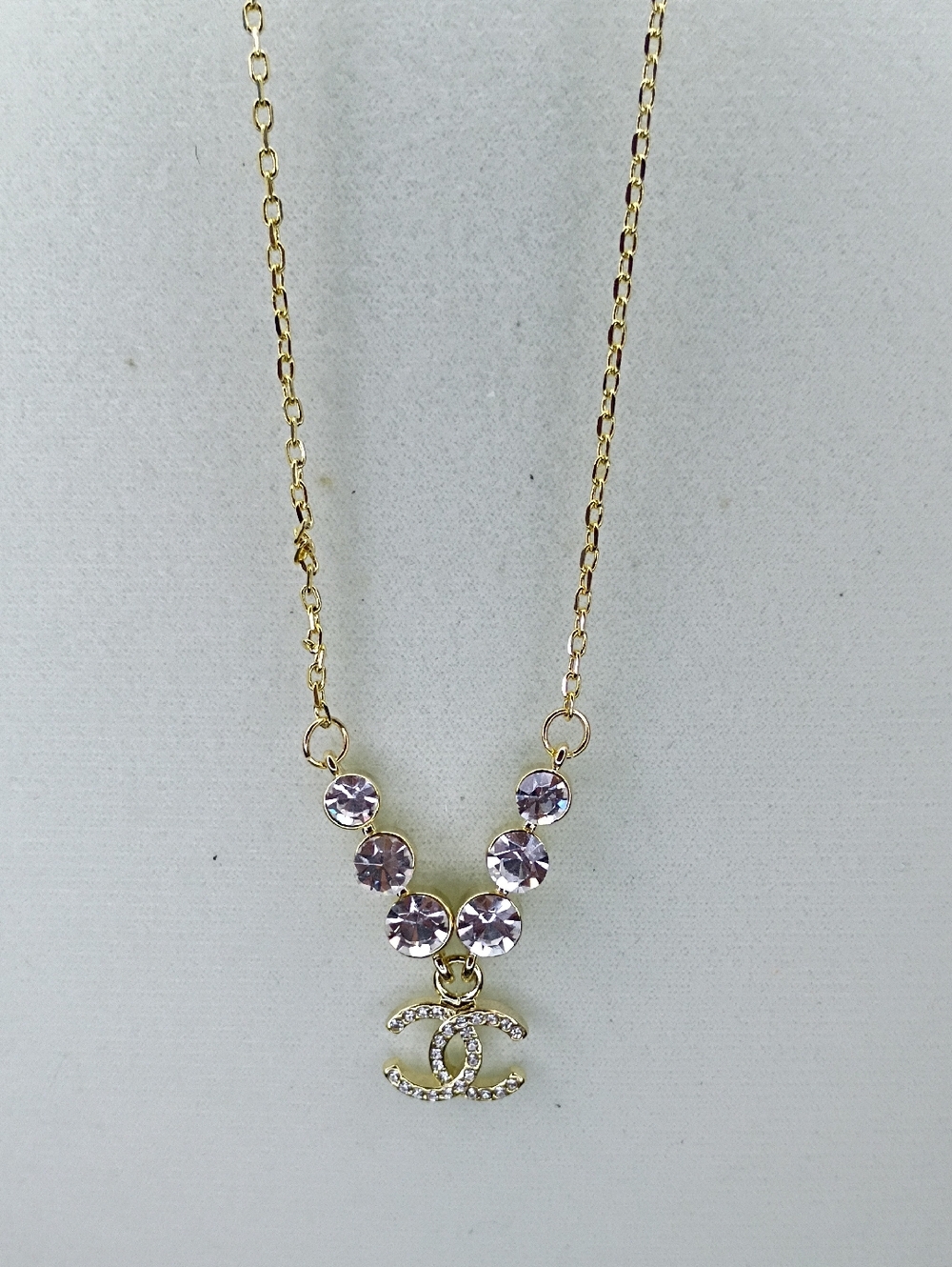 New Gold-Tone Necklace with Clear Stones CC Charm